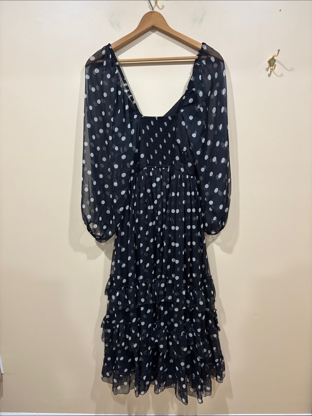 NWT Free People Polka Dot Long Sleeve Maxi Dress Black Size Small - Picture 15 of 16
